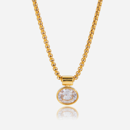 Jingqiao Classic Style 18K Stainless Steel Egg-Shaped Zircon Pendant Necklace for Women, High-End Cross-border Accessory, Niche Design