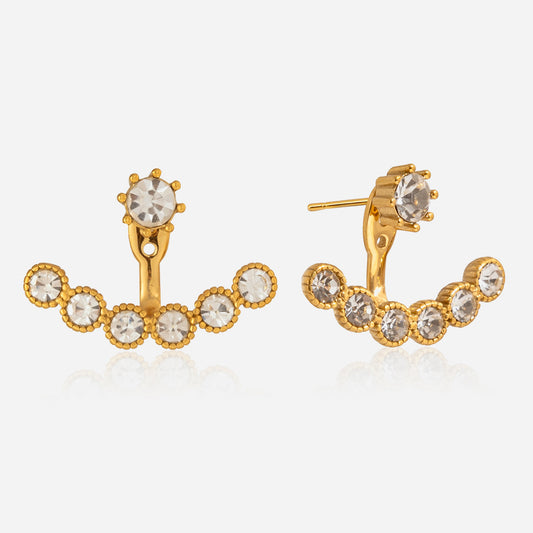 Jingqiao 18K gold 316 stainless steel rhinestone earrings, light luxury and high-end design, niche cross-border women's accessories