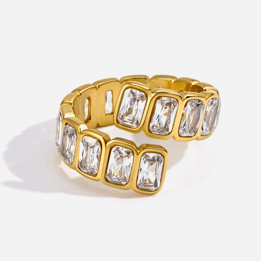 Jingqiao titanium steel zircon ring, niche high-end hand accessory, color-resistant ring, stainless steel 18k gold cross-border accessory