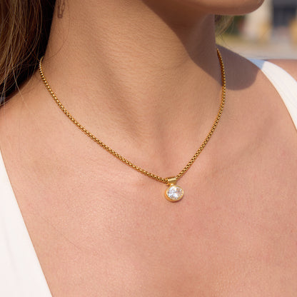 Jingqiao Classic Style 18K Stainless Steel Egg-Shaped Zircon Pendant Necklace for Women, High-End Cross-border Accessory, Niche Design