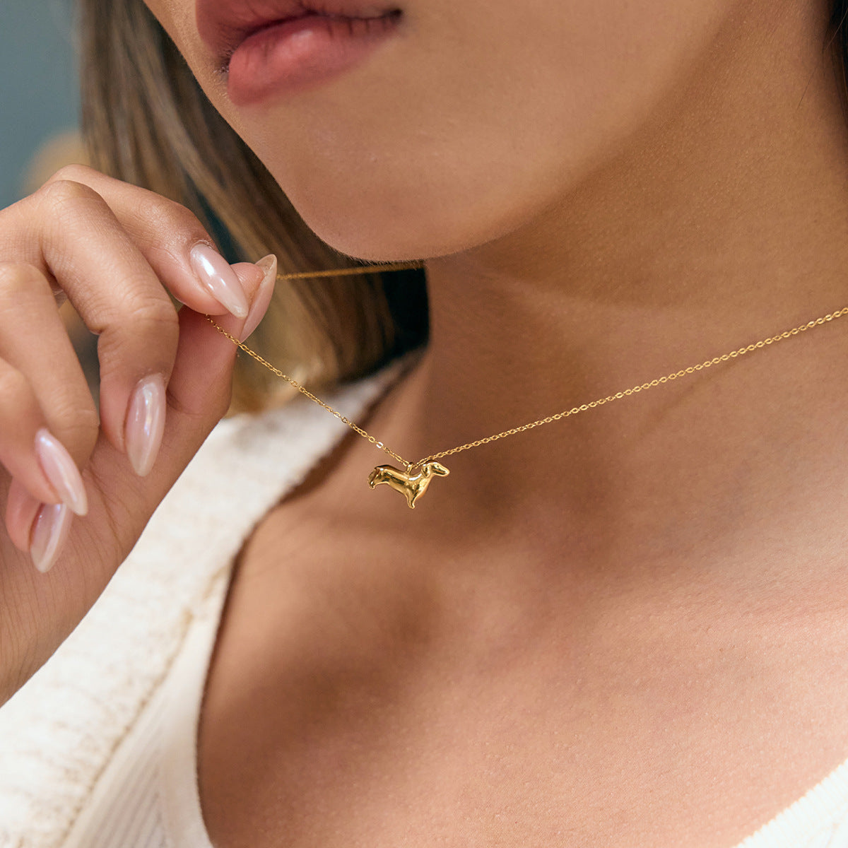 Quiet and sweet style stainless steel cute dog necklace accessories women's sweater chain light luxury luxury cross-border jewelry design