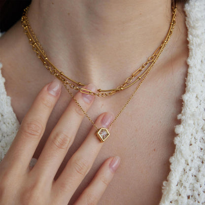 Jingqiao titanium steel necklace, light luxury niche collarbone chain zircon pendant, O-shaped stainless steel necklace for women, European and American cross-border accessories