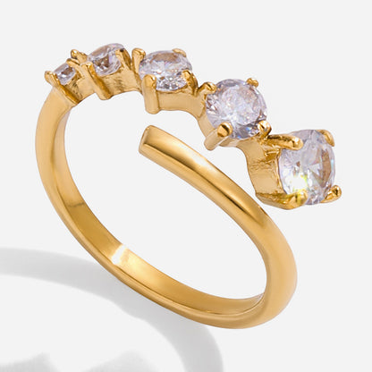 Quiet design classic style 18K gold stainless steel round white zircon line ring stainless steel jewelry