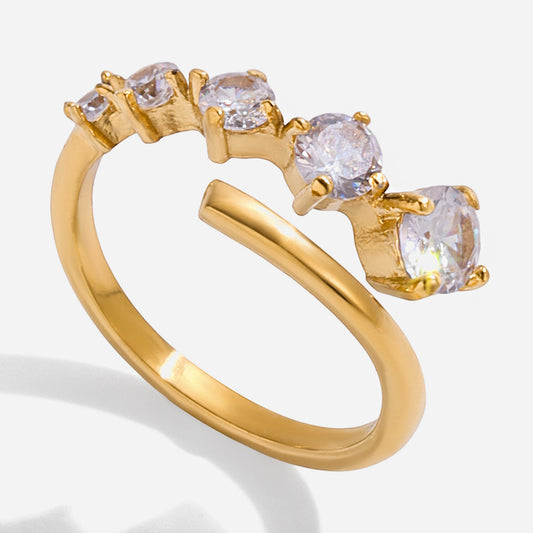 Quiet design classic style 18K gold stainless steel round white zircon line ring stainless steel jewelry