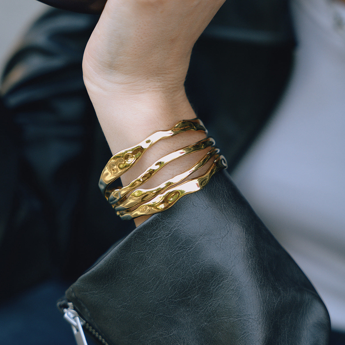 Quiet design minimalist style 18K gold stainless steel four-layer hollow opening bracelet trendy stainless steel jewelry wholesale