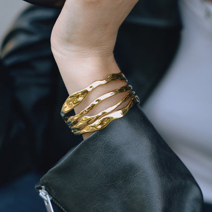 Quiet design minimalist style 18K gold stainless steel four-layer hollow opening bracelet trendy stainless steel jewelry wholesale