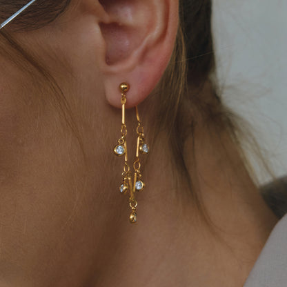Jingqiao European and American stainless steel 18K white zircon tassel earrings, fashionable and elegant with shining stud earrings, new cross-border style for women