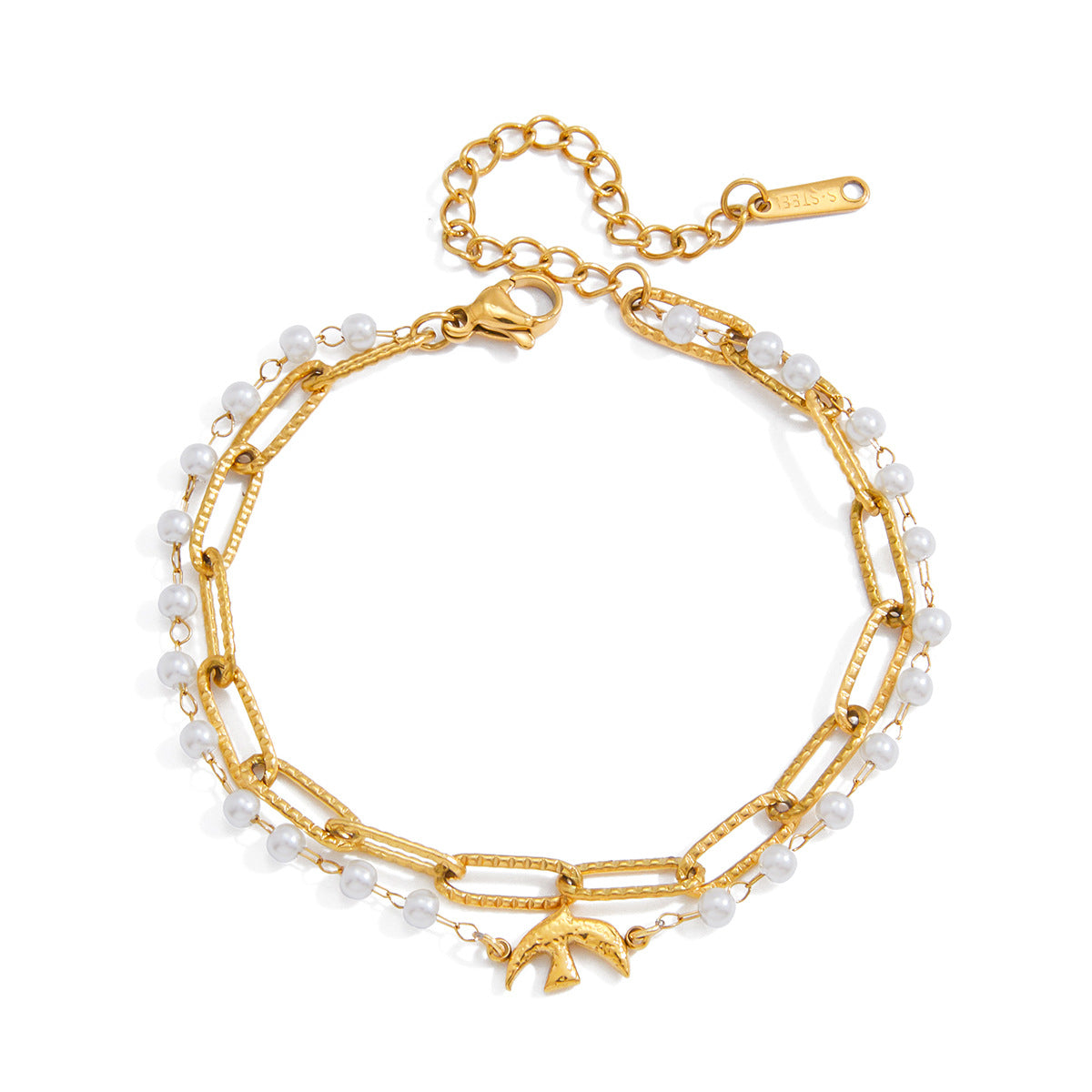 Jingqiao Sweet Style 18K gold stainless steel Flying Bird series pearl jewelry bracelet, light luxury high-end cross-border accessory