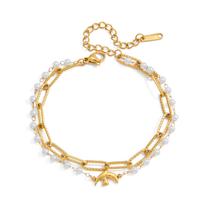 Jingqiao Sweet Style 18K gold stainless steel Flying Bird series pearl jewelry bracelet, light luxury high-end cross-border accessory