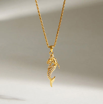 Jingqiao titanium steel zircon mermaid pendant necklace light luxury niche stainless steel cross-border accessory for women with a high-end feel