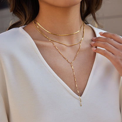 Jingqiao European and American stainless steel 18K three-layer necklace is uniquely fashionable and unique, layered Y-shaped chain that won't fade and is a hot seller across borders