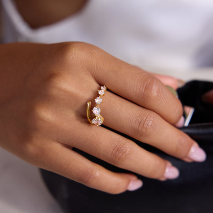 Quiet design classic style 18K gold stainless steel round white zircon line ring stainless steel jewelry