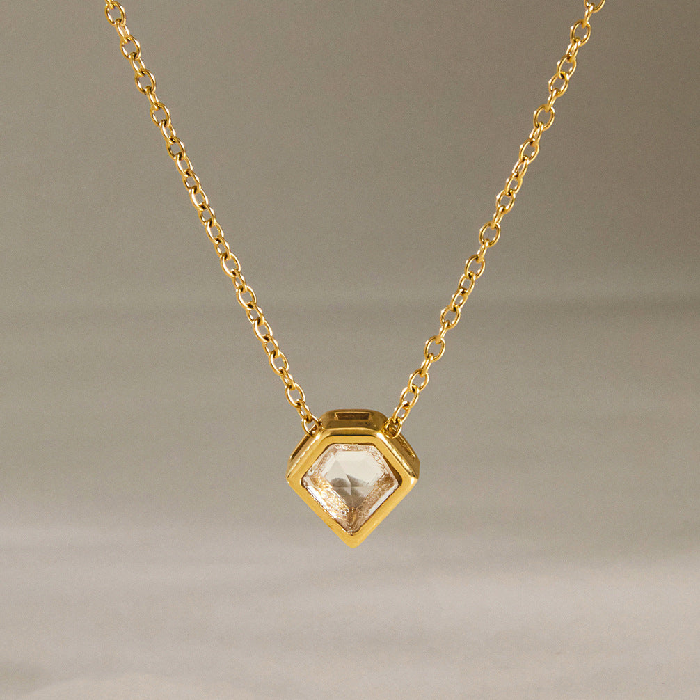 Jingqiao titanium steel necklace, light luxury niche collarbone chain zircon pendant, O-shaped stainless steel necklace for women, European and American cross-border accessories
