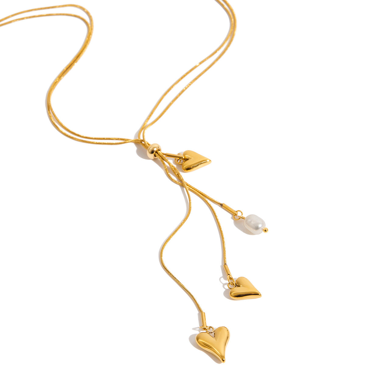 Jingqiao design classic style 18K gold stainless steel lettered colorful oil drip horseshoe ribbed heart-shaped water drop necklace