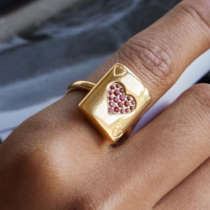 Jingqiao Minimalist 18K Stainless Steel Zircon Playing Card Lucky Ring Rich Ring Niche High-End Cross-border Accessory