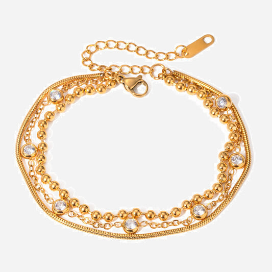 Retro Hong Kong style exquisite bracelet girls niche titanium steel 18k gold stainless steel multilayer zircon bracelet bracelet wholesale