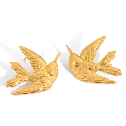 Quiet classic style, stainless steel and flat dove-shaped stud earrings, European and American design, unique sense of design, light luxury and high-end earrings