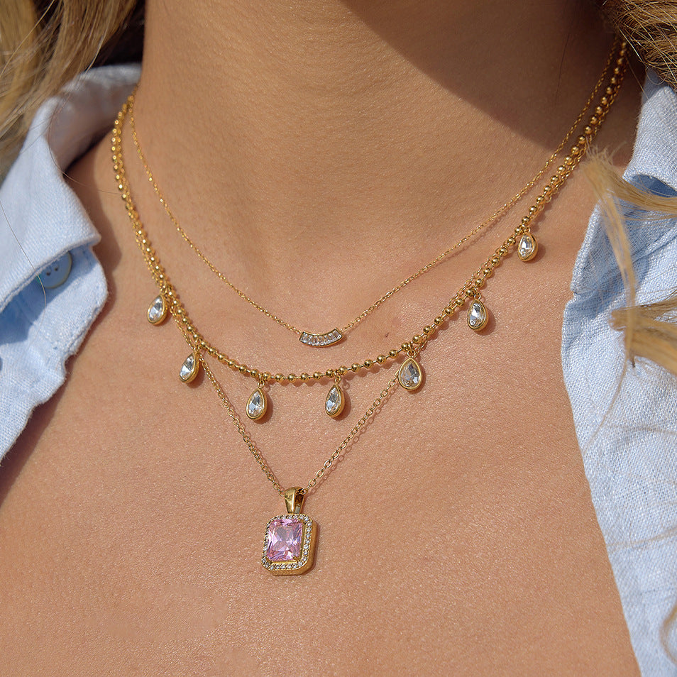 Pink Square Necklace