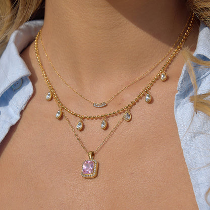 Pink Square Necklace