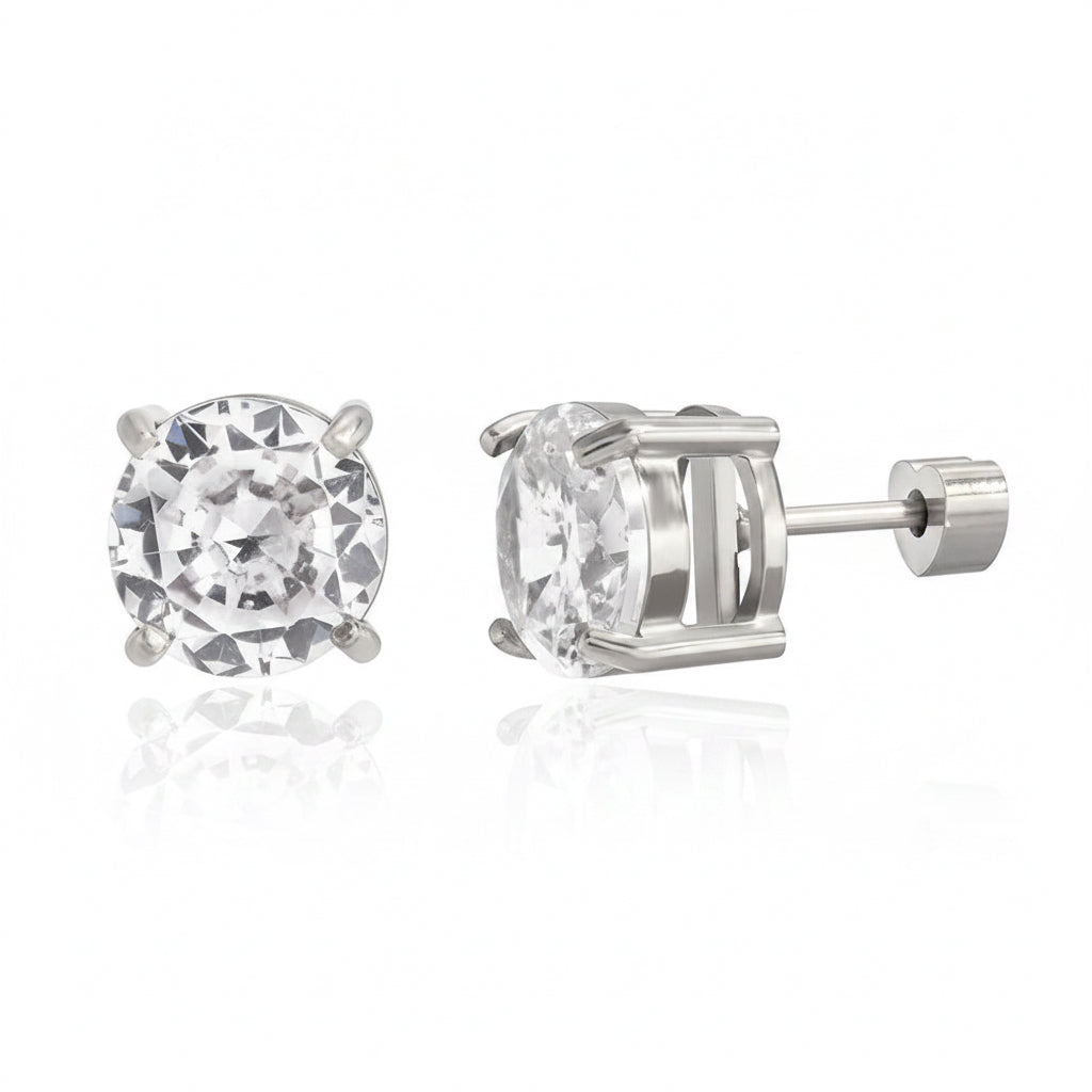 White Silver Stud Earrings