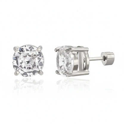 White Silver Stud Earrings