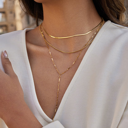 Jingqiao European and American stainless steel 18K three-layer necklace is uniquely fashionable and unique, layered Y-shaped chain that won't fade and is a hot seller across borders