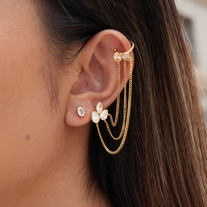 Jingqiao zircon tassel earrings with light luxury and high-end feel ear clips for women, no piercings, stainless steel earrings, titanium steel accessories