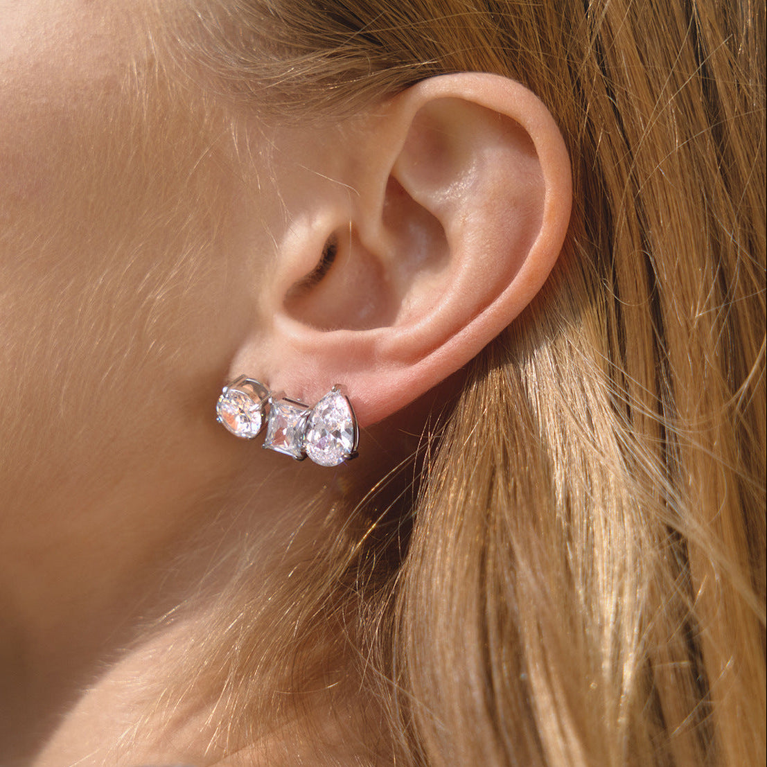 White Silver Stud Earrings