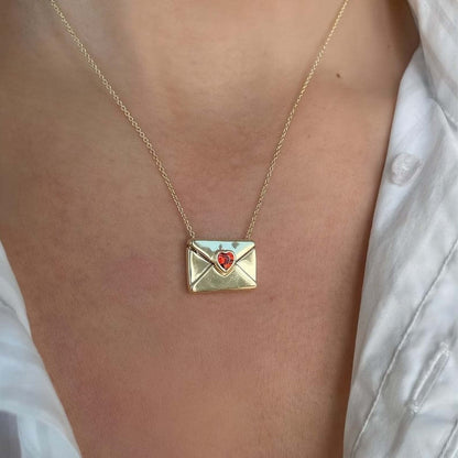 Quiet classic style 18K gold stainless steel red love zircon envelope necklace light luxury niche cross-border jewelry women