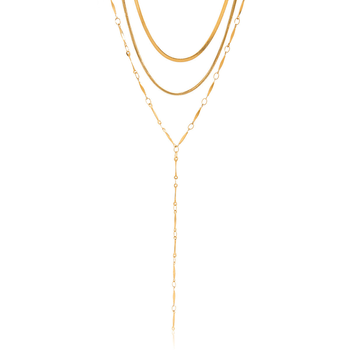 Jingqiao European and American stainless steel 18K three-layer necklace is uniquely fashionable and unique, layered Y-shaped chain that won't fade and is a hot seller across borders