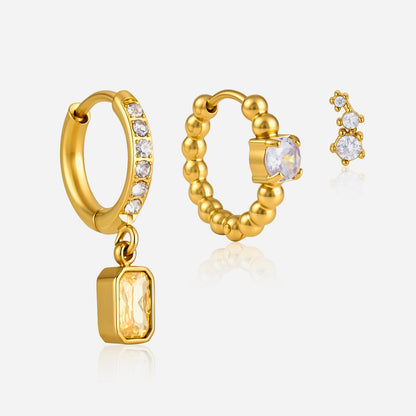 Jingqiao European and American Earring Set Women's 18K Gold Stainless Steel Square Zircon Pendant Earrings Cross-border Light Luxury High-End Earrings