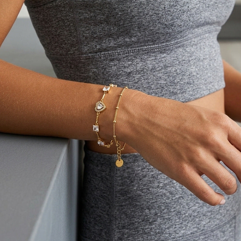 Jingqiao Cross-border Heart-Shaped Zircon Titanium Steel Bracelet for Women, Light Luxury High-End Bracelet, Stainless Steel 18k Gold Jewelry, Niche Accessory