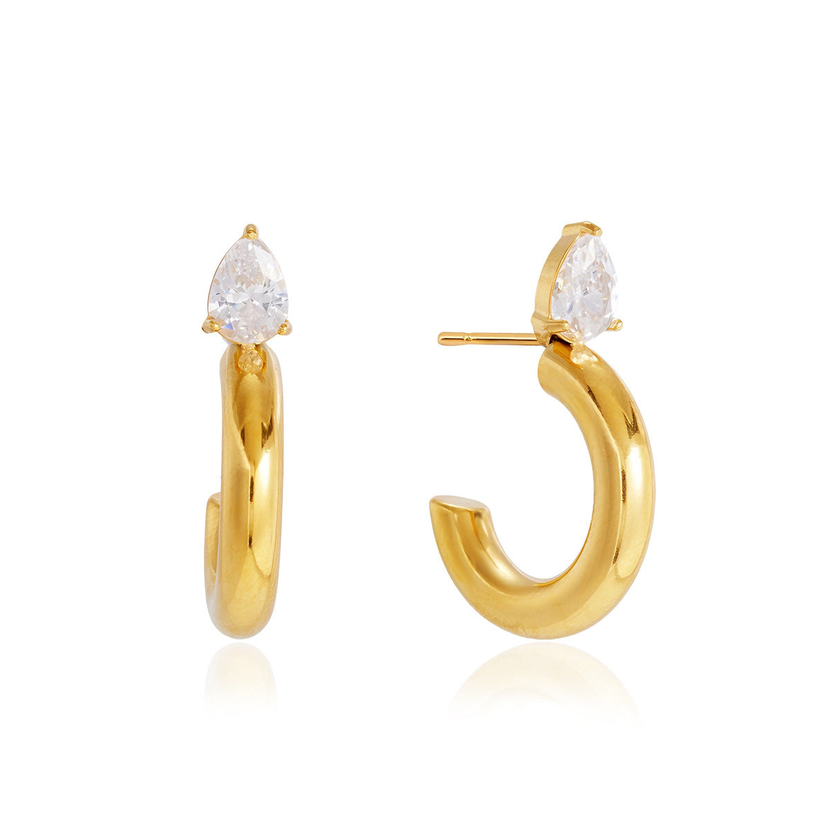 Jingqiao titanium steel zircon C-shaped earrings niche high-end earrings with fading stainless steel accessories for women's cross-border products