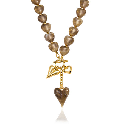 Jingqiao Acrylic Heart OT Button Titanium Steel Necklace Light Luxury Niche Accessory Women's Cross-border Jewelry Stainless Steel Necklace