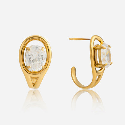 Quiet and classic style, stainless steel zircon C-ring earrings, light luxury, high-end autumn and winter earrings, design sense niche cross-border