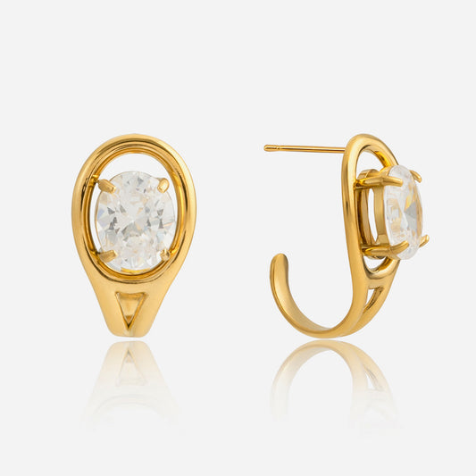 Quiet and classic style, stainless steel zircon C-ring earrings, light luxury, high-end autumn and winter earrings, design sense niche cross-border