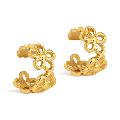 Jingqiao stainless steel floral ear clips for women, no piercings, earrings with design style, titanium steel that doesn't fade your look