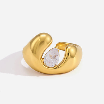 Jingqiao stainless steel 18k gold zircon ring, titanium steel color-resistant hand accessory, niche high-end jewelry, cross-border wholesale
