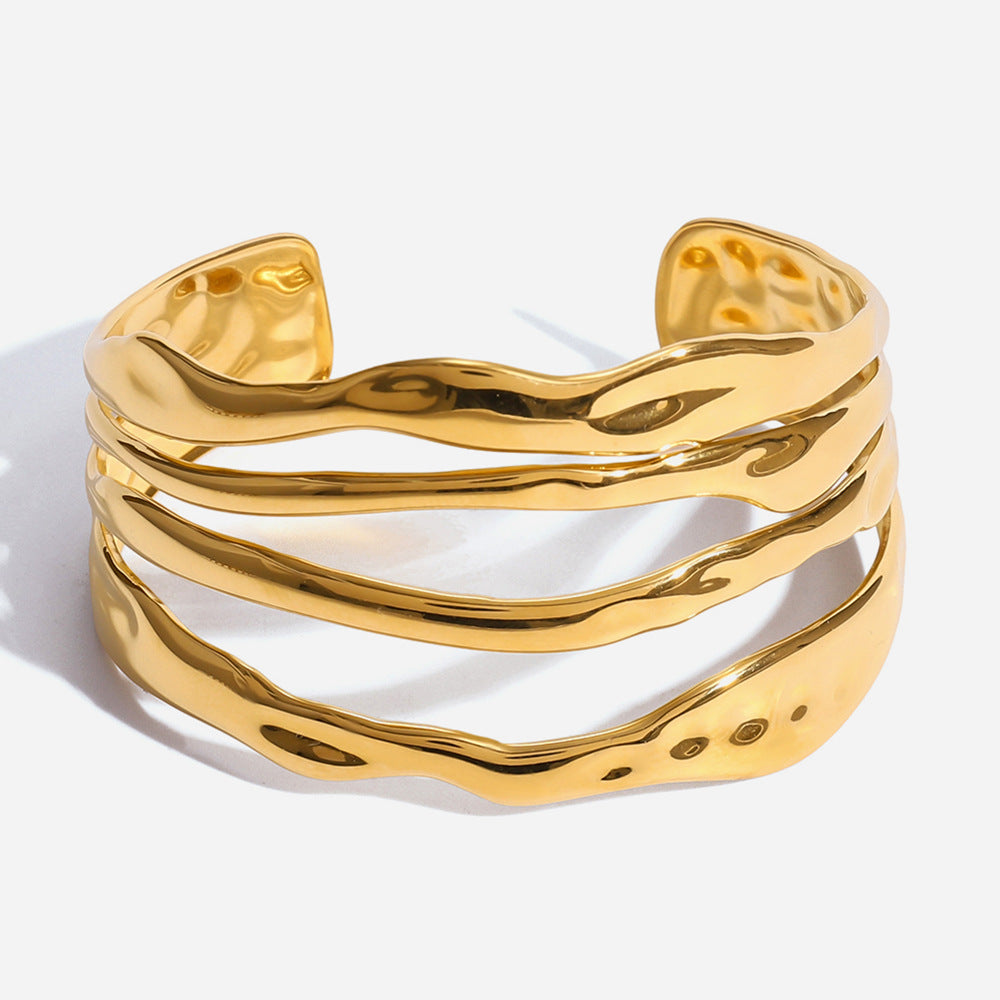 Quiet design minimalist style 18K gold stainless steel four-layer hollow opening bracelet trendy stainless steel jewelry wholesale