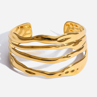 Quiet design minimalist style 18K gold stainless steel four-layer hollow opening bracelet trendy stainless steel jewelry wholesale