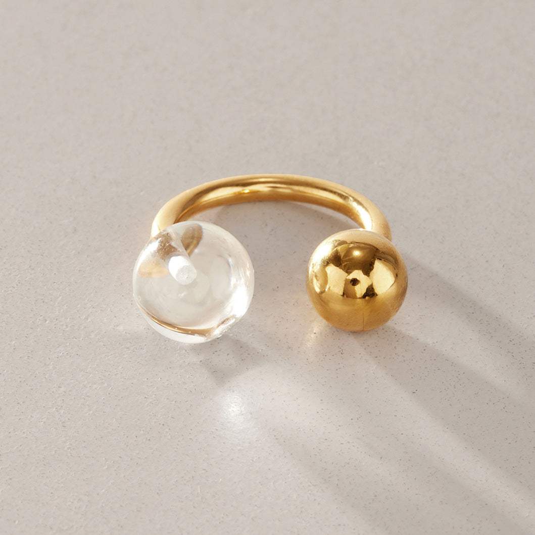 Jingqiao Cross-border Stainless Steel Ring, Niche and High-End 2026 New Resin Sphere Open Jewelry Stylish Charm