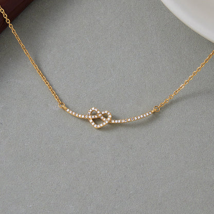 Jingqiao Classic Style 18K Gold Stainless Steel White Diamond Heart Knot Smiley Face Necklace Accessory Women's Jewelry Cross-border Accessory
