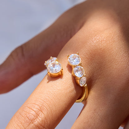 Jingqiao Classic Style 18K Gold Stainless Steel Round White Zircon Ring, Niche High-End Jewelry Cross-border Accessory