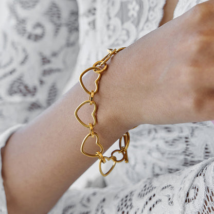 Jingqiao design classic style 18K gold stainless steel hollow heart chain OT clasp stainless steel bracelet accessory