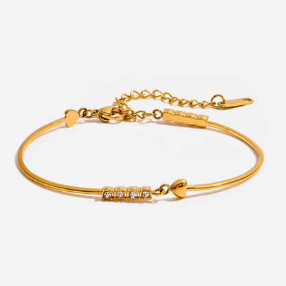 Classic style 18K gold stainless steel bracelet with white diamonds and glossy lines, stainless steel bracelet accessory