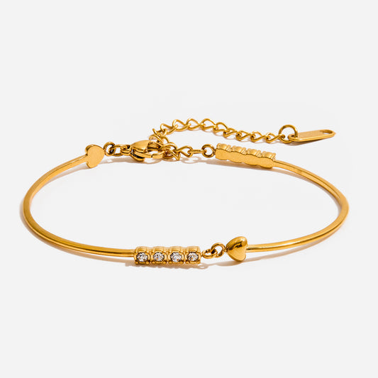 Classic style 18K gold stainless steel bracelet with white diamonds and glossy lines, stainless steel bracelet accessory