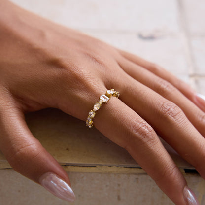Classic style with a quiet and charming design, 18K gold stainless steel irregular white zircon adjustable versatile opening ring