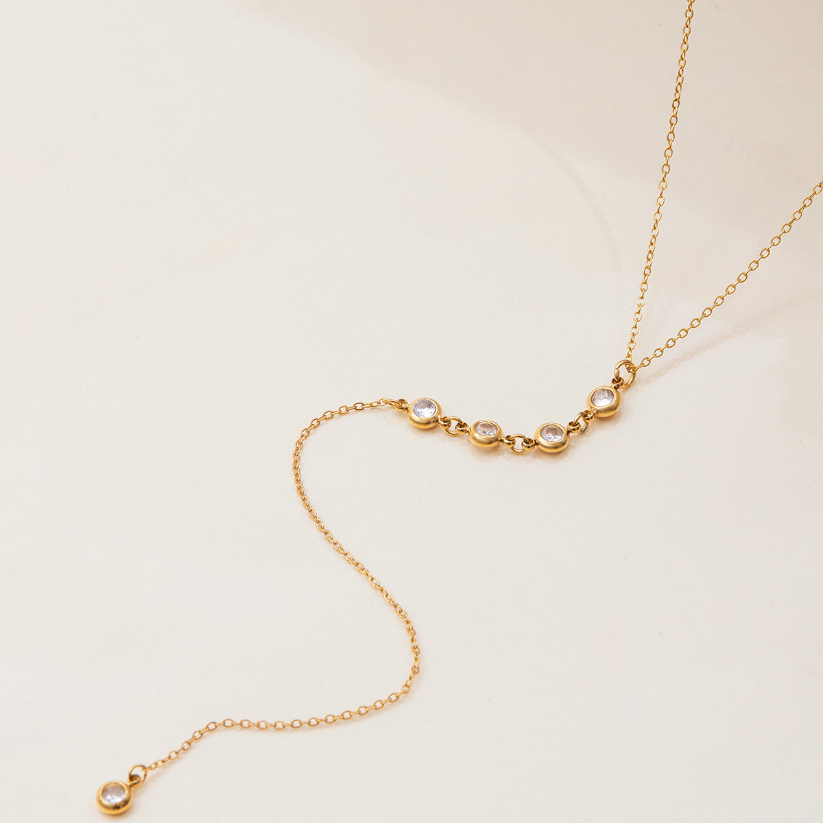 Quiet design modern minimalist 18K gold stainless steel white zircon pendant Y-link stainless steel jewelry wholesale