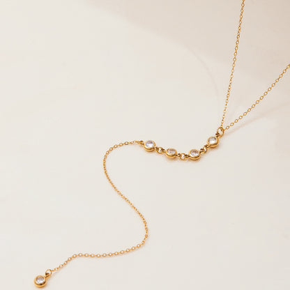 Quiet design modern minimalist 18K gold stainless steel white zircon pendant Y-link stainless steel jewelry wholesale