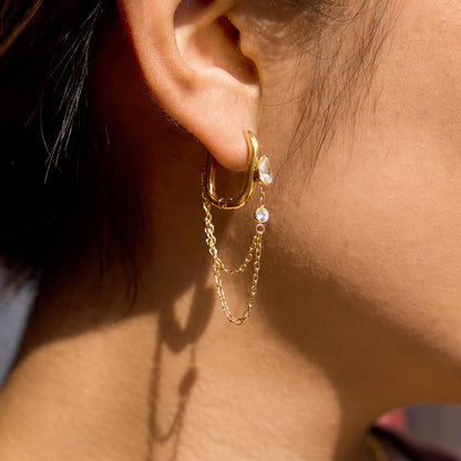 Jingqiao Classic Style 18K Gold Stainless Steel Waterdrop-shaped Zircon Tassel Earrings Light Luxury High-End Earrings for Cross-border Women